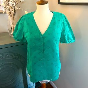 J.Crew Factory green eyelet top S